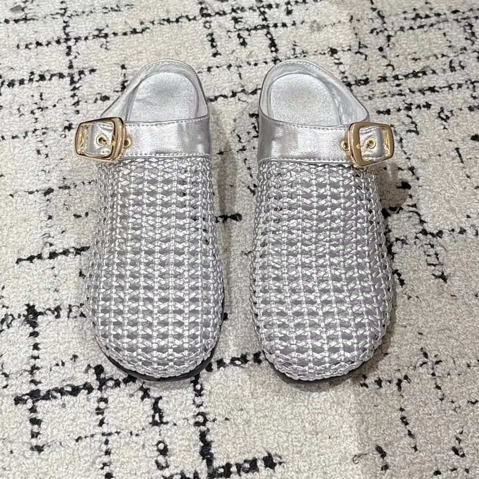 Handmade Buckle Weave Mules