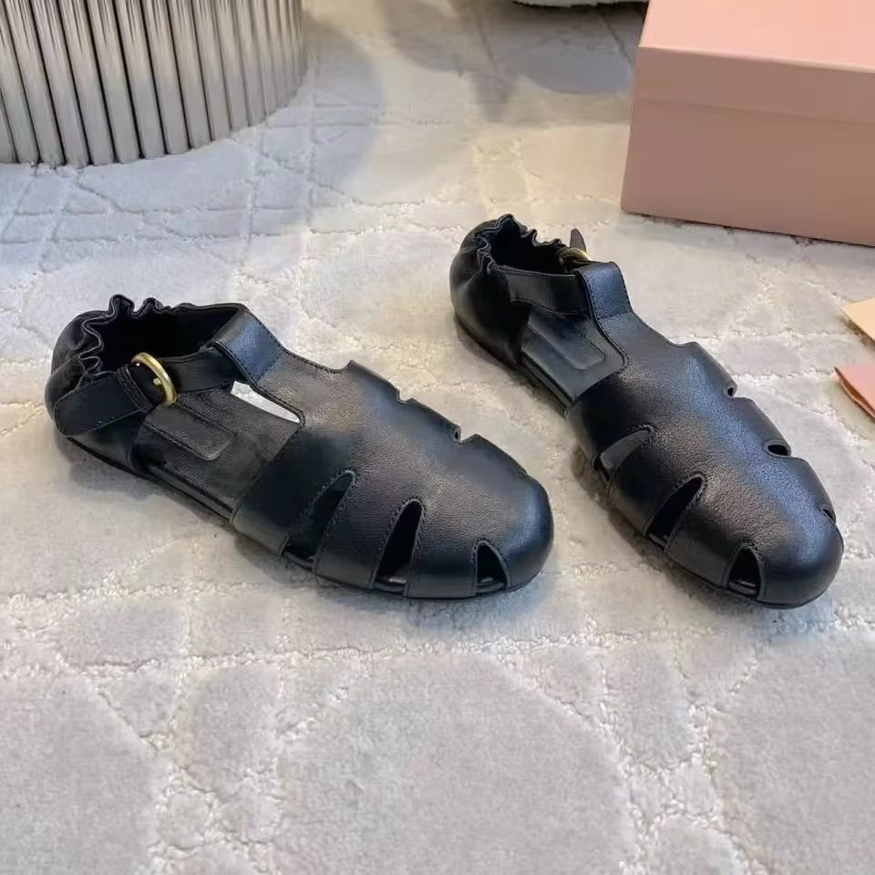 Gladiator Buckle-Strap Leather Sandals