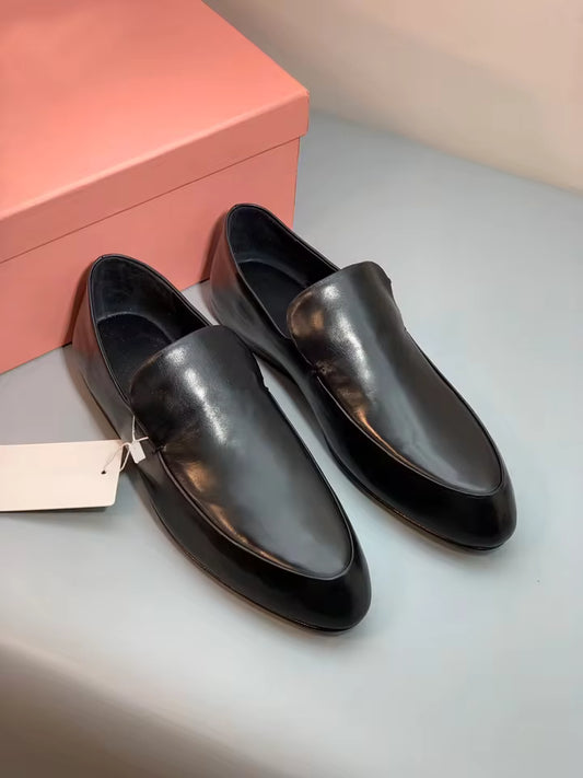 Handmade Retro Black Leather Loafers