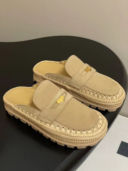 Suede Raffia Platform Clogs