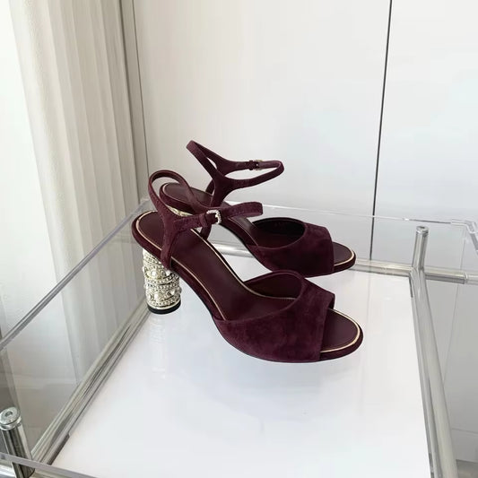 Crystal High Heel Leather Sandals