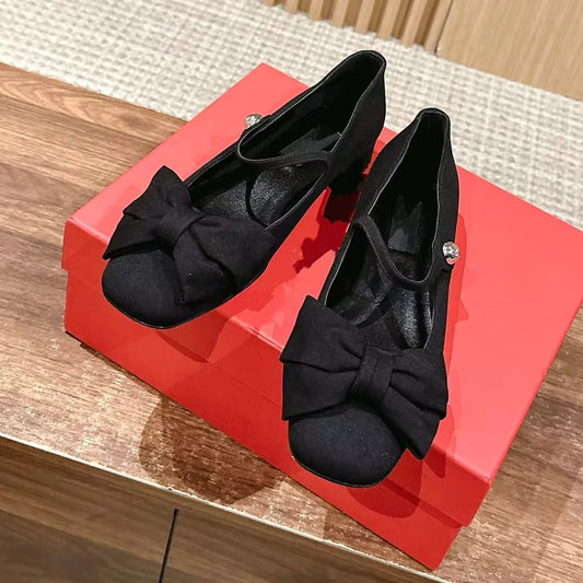 Silk Buckle-Strap Mid-Heel Mary Janes