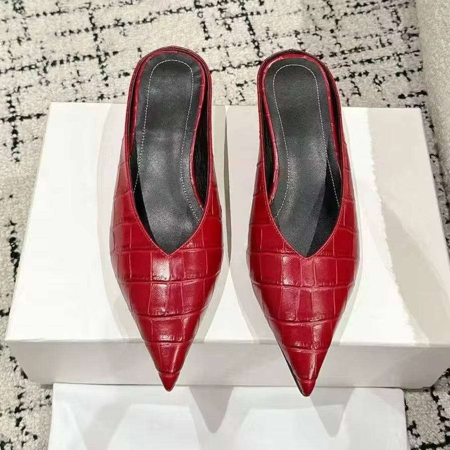 Retro Pointed-Toe Leather Wedges