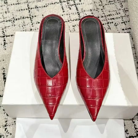 Retro Pointed-Toe Leather Wedges