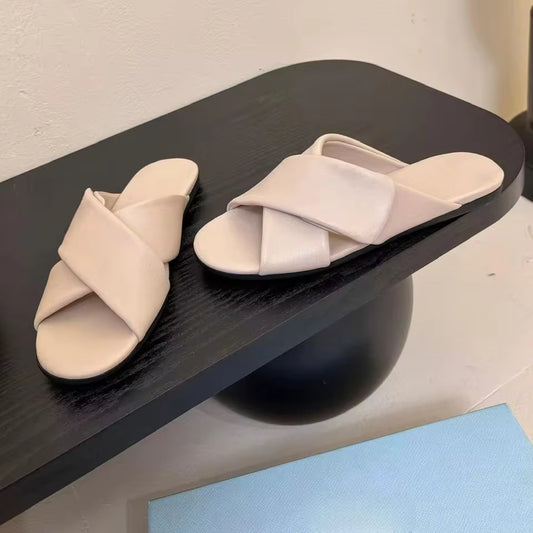 Summer Open-Toe Leather Mules