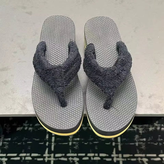 Thick Sole Tweed Beach Slides