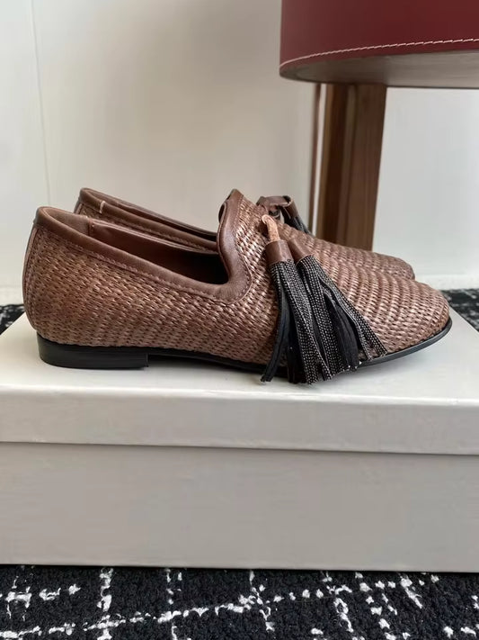 Raffia Tassel Loafers