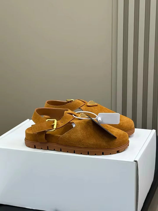 Suede Buckle Clog Sandals