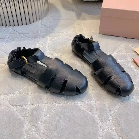 Gladiator Buckle-Strap Leather Sandals