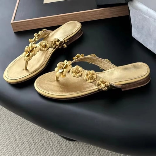 Floral Boho Leather Flip-Flops
